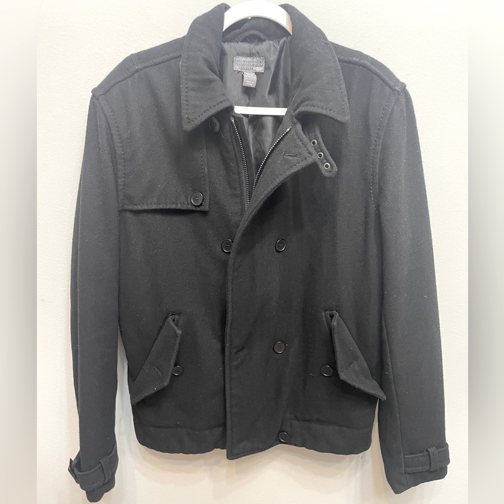 H&M Men's Classic Black Wool Pea Coat Sz. L